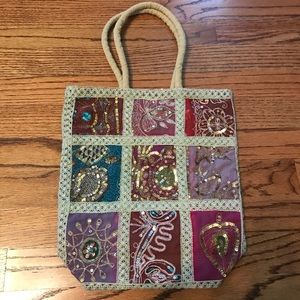 Boho Indian beaded tote bag